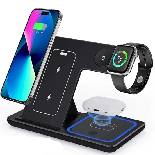 3 In 1 LED Fast Wireless Charger Stand Foldable Charging Station
